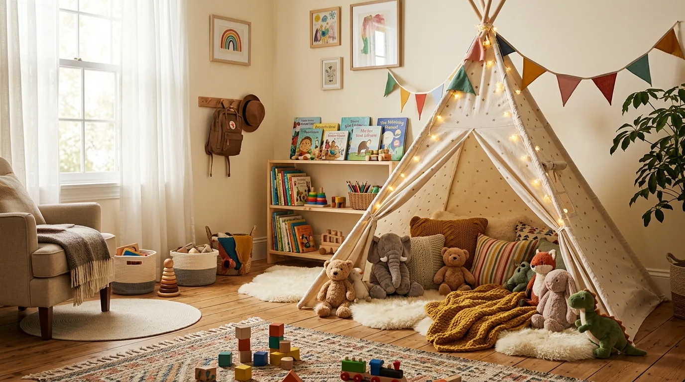 Create a dress up or pretend play area with purpose inspiration for a kids playroom.